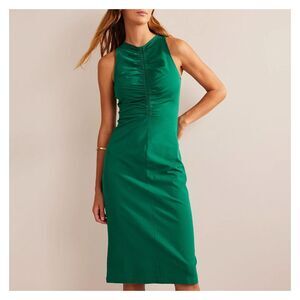 Boden Racer Jersey Midi Dress Women 4 Stretch Ruched Sleeveless Flattering Green